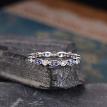 Load image into Gallery viewer, 14Kt White gold designer Marquise Shape, Sapphire, Full Eternity Infinity Natural diamond ring by diamtrendz
