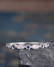 Load image into Gallery viewer, 14Kt White gold designer Marquise Shape, Sapphire, Half Eternity Natural diamond ring by diamtrendz
