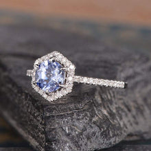 Load image into Gallery viewer, 14Kt White gold designer Solitaire Sapphire,  Hexagon Natural diamond ring by diamtrendz
