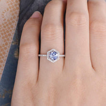 Load image into Gallery viewer, 14Kt White gold designer Solitaire Sapphire,  Hexagon Natural diamond ring by diamtrendz
