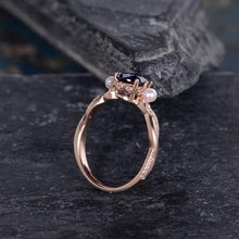 Load image into Gallery viewer, 14Kt Rose gold designer  Solitare Sapphire, Pearl, Eternity Halo Natural diamond ring by diamtrendz
