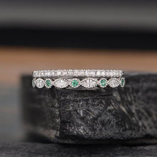 Load image into Gallery viewer, 14Kt White gold designer Set 2 Emerald Gemstone, Half Eternity Marquise Cut Natural diamond Band ring by diamtrendz
