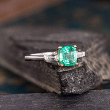 Load image into Gallery viewer, 14Kt White gold designerSlotaire Square Emerald, Baguette Cut Natural diamond ring by diamtrendz
