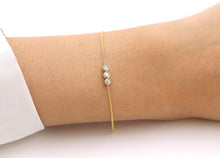 Load image into Gallery viewer, 14Kt Yellow Gold Chain 3 Stone Natural Diamond Charm Bracelet
