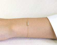 Load image into Gallery viewer, 14Kt Yellow Gold Chain 3 Stone Natural Diamond Charm Bracelet
