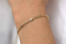 Load image into Gallery viewer, 14Kt Yellow Gold 3mm Curb Chain Natural Diamond Charm Bracelet

