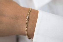 Load image into Gallery viewer, 14Kt Yellow Gold 3mm Curb Chain Natural Diamond Charm Bracelet

