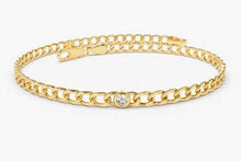 Load image into Gallery viewer, 14Kt Yellow Gold 3mm Curb Chain Natural Diamond Charm Bracelet
