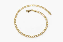 Load image into Gallery viewer, 14Kt Yellow Gold 3mm Curb Chain Natural Diamond Charm Bracelet
