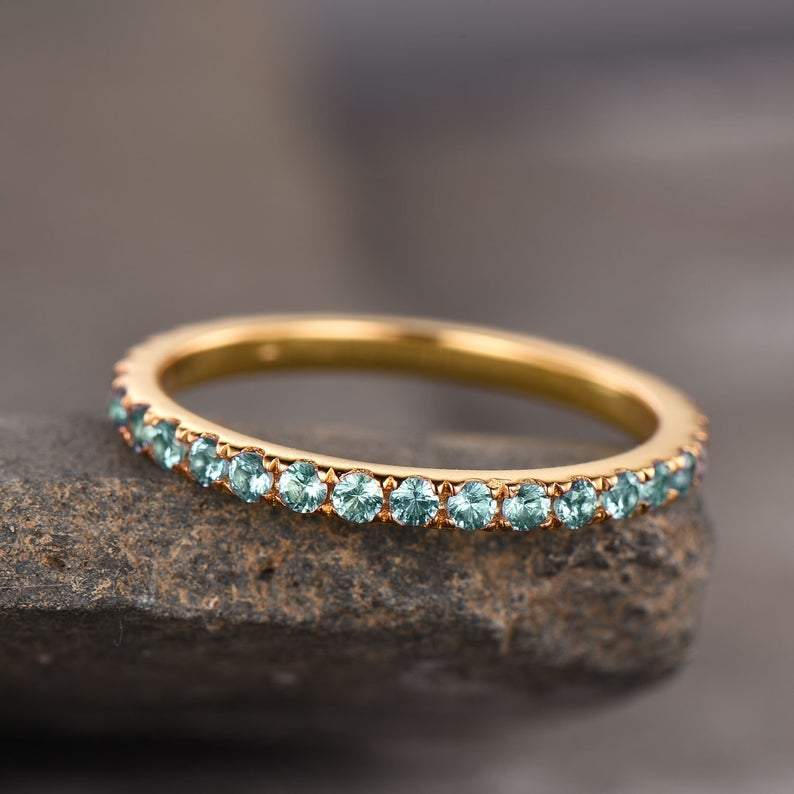14Kt Yellow gold designer Alexandrite, Full Eternity Natural diamond ring by diamtrendz