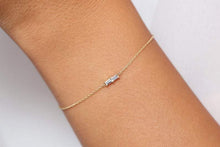 Load image into Gallery viewer, 14Kt Yellow Gold Chain Baguette Cut Natural Diamond Charm Bracelet
