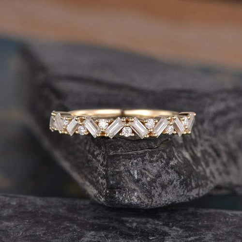14Kt Yellow gold designer Baguette Cut Half Eternity Band Natural diamond ring by diamtrendz