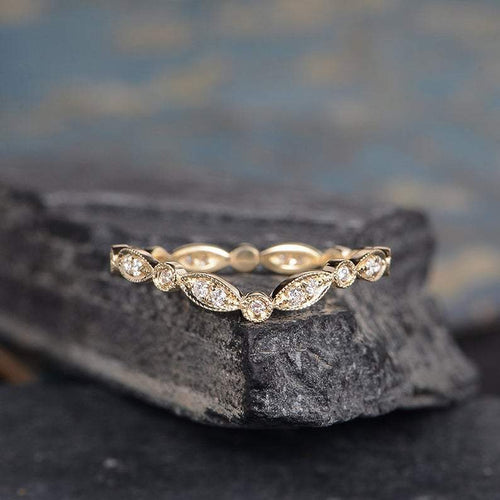 14Kt Yellow gold designer Marquise Shape Chevron Eternity Natural diamond Band ring by diamtrendz
