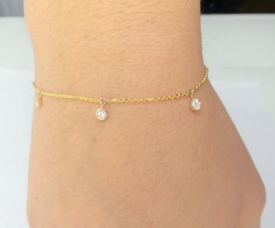 14Kt Yellow Gold Chain Natural Diamond Charm Bracelet