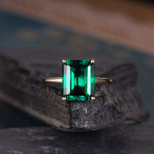 Load image into Gallery viewer, 14Kt Yellow gold designer Solitaire Gemstone Emerald ring by diamtrendz
