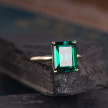 Load image into Gallery viewer, 14Kt Yellow gold designer Solitaire Gemstone Emerald ring by diamtrendz

