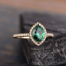 Load image into Gallery viewer, 14Kt Yellow gold designer Solitaire Marquise Shape Emerald, Halo Natural diamond ring by diamtrendz
