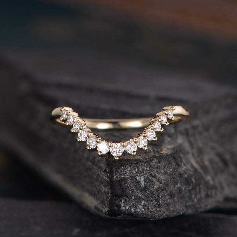 14Kt Yellow gold designer Chevron V Shaped Curved Natural diamond ring by diamtrendz