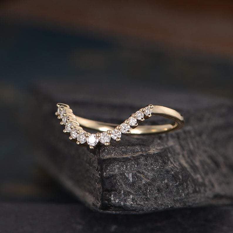 14Kt Gold Chevron V Shaped Curved Natural Diamond Band Engagement Wedding Ring