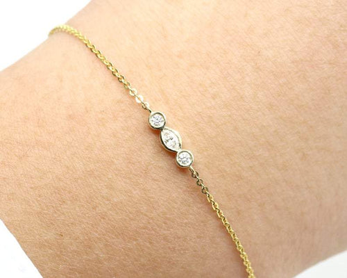 14Kt Yellow Gold Chain Natural Diamond Charm Bracelet