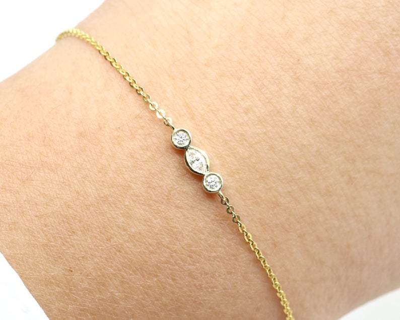 14Kt Yellow Gold Chain Natural Diamond Charm Bracelet