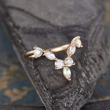 Load image into Gallery viewer, 14Kt Yellow gold designer Marquise Shape Moonstone Chevron V Shaped Curved Natural diamond Band ring by diamtrendz
