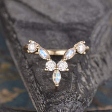 Load image into Gallery viewer, 14Kt Yellow gold designer Marquise Shape Moonstone Chevron V Shaped Curved Natural diamond Band ring by diamtrendz
