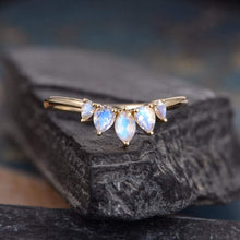 Load image into Gallery viewer, 14Kt Yellow gold designer Marquise Shape Pear Shape Moonstone Chevron V Shaped Curved Band ring by diamtrendz
