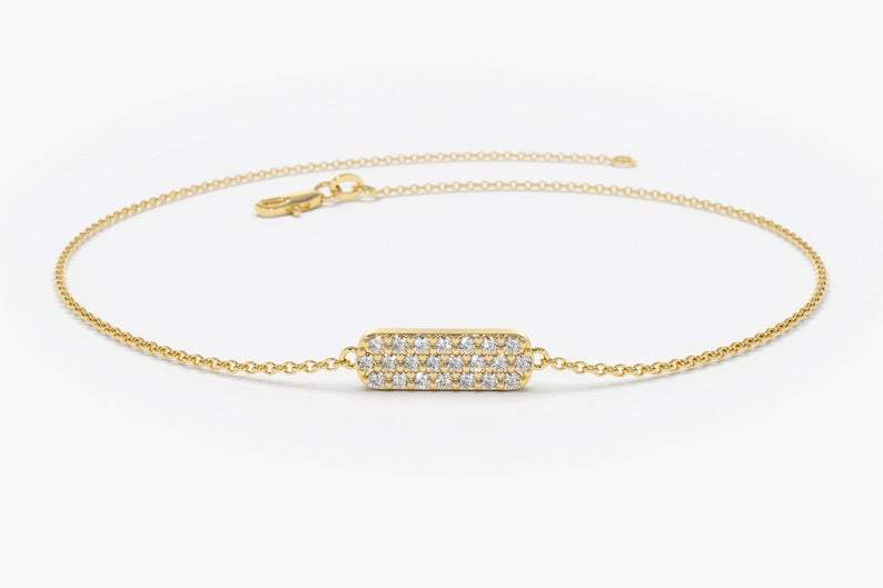 14Kt Yellow Gold Natural Diamond Bar Charm Bracelet