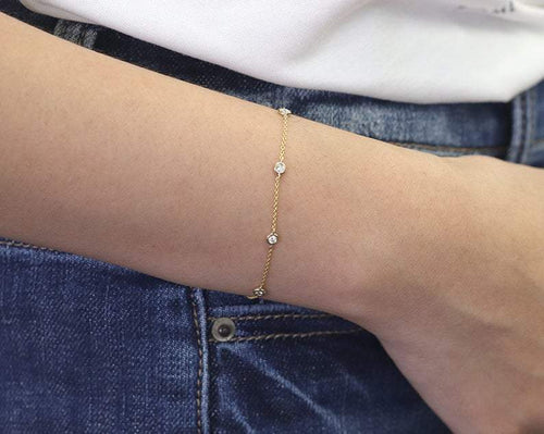 14Kt Yellow Gold Chain Natural Diamond Charm Bracelet