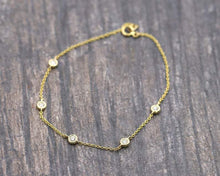 Load image into Gallery viewer, 14Kt Yellow Gold Chain Natural Diamond Charm Bracelet
