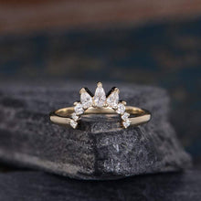 Load image into Gallery viewer, 14Kt Yellow gold designer Pear Cut Chevron V Shaped Curved Natural diamond ring by diamtrendz
