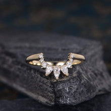 Load image into Gallery viewer, 14Kt Yellow gold designer Pear Cut Chevron V Shaped Curved Natural diamond ring by diamtrendz
