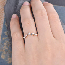 Load image into Gallery viewer, 14Kt Yellow gold designer Pearl, Sapphire, Chevron V Shaped Curved Band ring by diamtrendz
