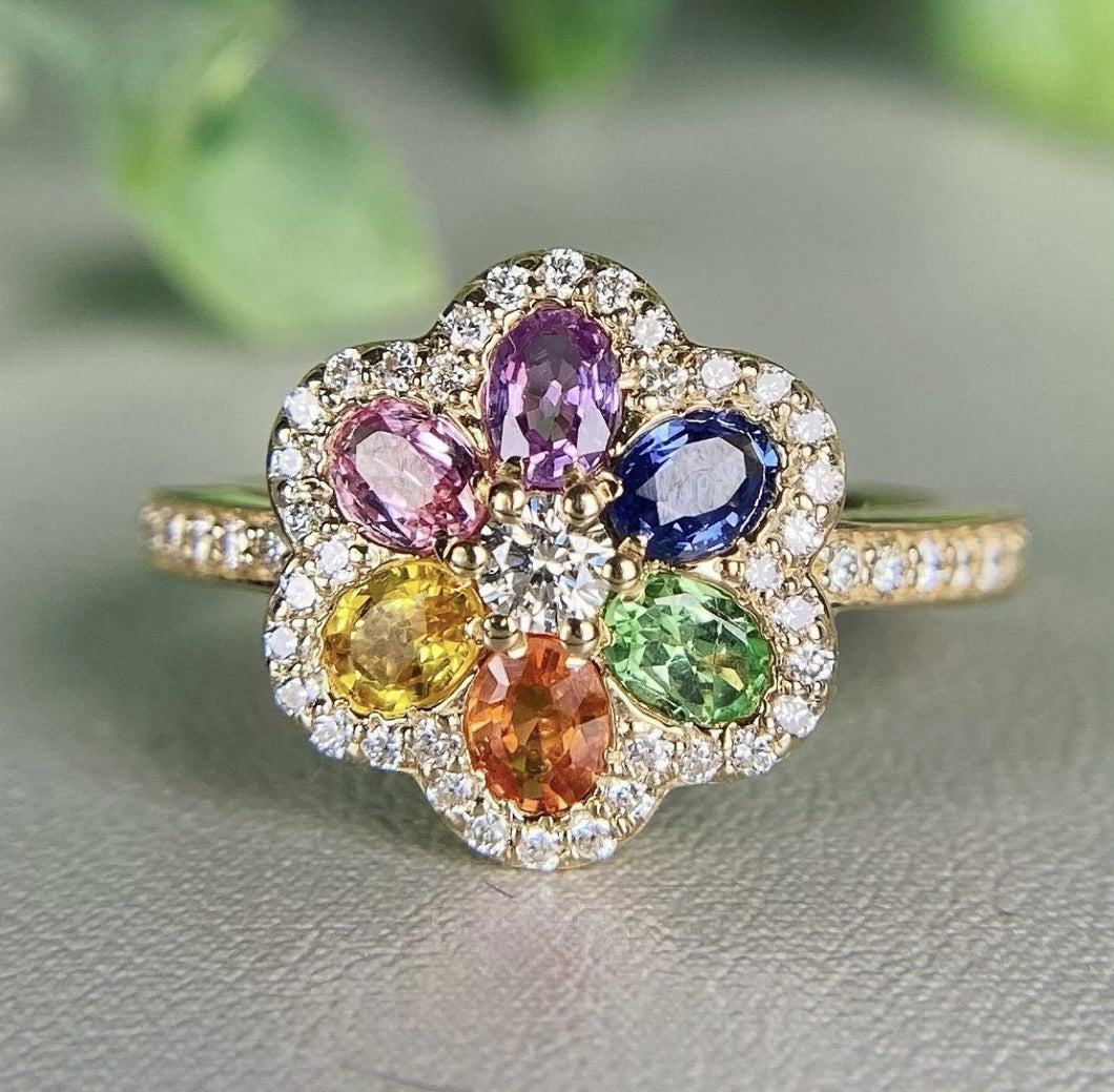 14Kt Yellow gold designer Rainbow diamond ring by diamtrendz