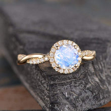 Load image into Gallery viewer, 14Kt Yellow gold designer Solitaire Moonstone, Halo Eternity Natural diamond ring by diamtrendz
