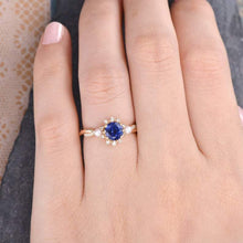 Load image into Gallery viewer, 14Kt Yellow gold designer  Solitare Sapphire, Pearl, Eternity Halo Natural diamond ring by diamtrendz
