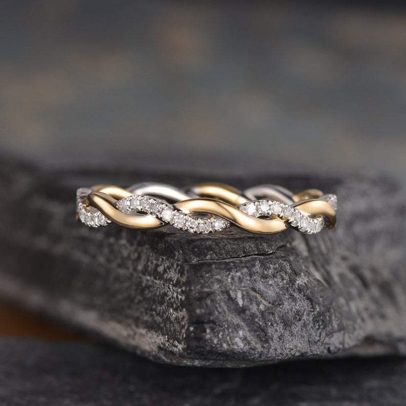 14Kt Yellow gold designer Twist Full Eternity Infinity Natural diamond Band ring by diamtrendz