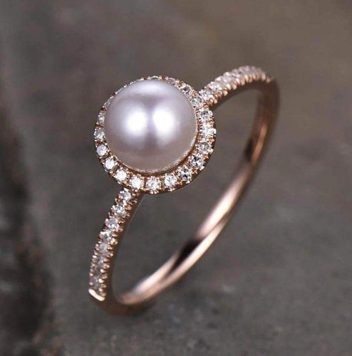 14Kt Rose gold designer Pearl diamond ring by diamtrendz