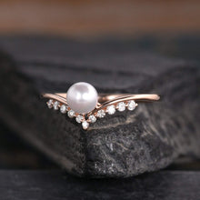 Load image into Gallery viewer, 14Kt Rose gold designer Pearl diamond ring by diamtrendz
