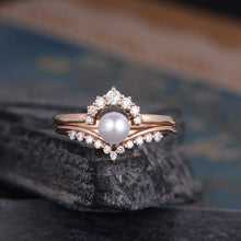 Load image into Gallery viewer, 14Kt Rose gold designer Pearl diamond ring by diamtrendz
