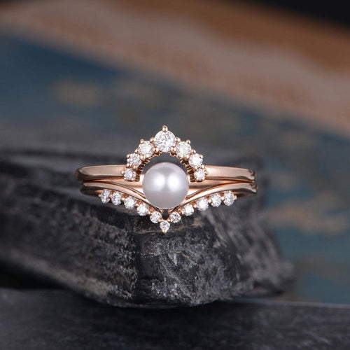 14Kt Rose gold designer Pearl diamond ring by diamtrendz
