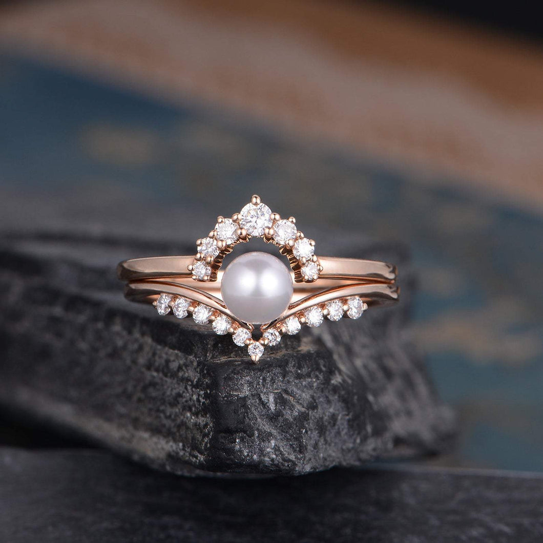 14Kt Rose gold designer Pearl diamond ring by diamtrendz
