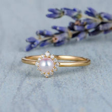 Load image into Gallery viewer, 14Kt Rose gold Pearl diamond ring by diamtrendz
