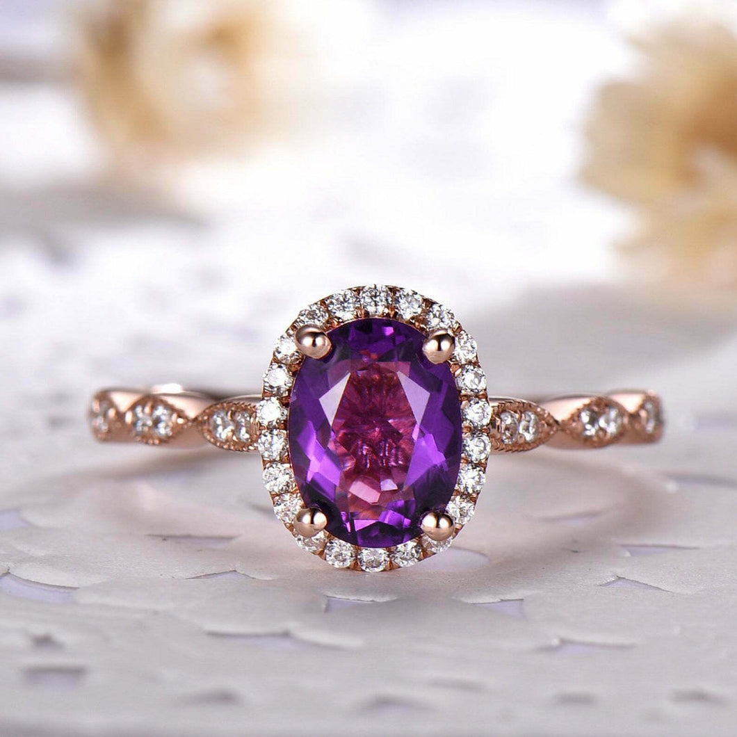 14Kt Rose gold designer Amethyst diamond ring by diamtrendz