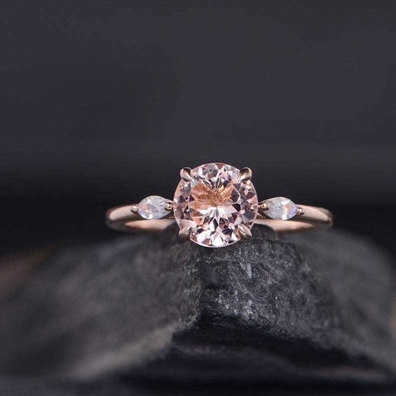 14Kt Rose gold designer Solitaire Morganite, Marquise Shape Moonstone ring by diamtrendz
