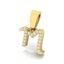 Load image into Gallery viewer, yellow gold alphabet initial letter &#39;m&#39; diamond pendant - 2
