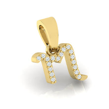 Load image into Gallery viewer, yellow gold alphabet initial letter &#39;m&#39; diamond pendant - 3
