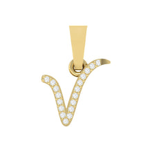 Load image into Gallery viewer, yellow gold alphabet initial letter &#39;v&#39; diamond pendant - 1
