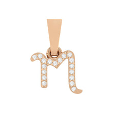 Load image into Gallery viewer, rose gold alphabet initial letter &#39;m&#39; diamond pendant - 1
